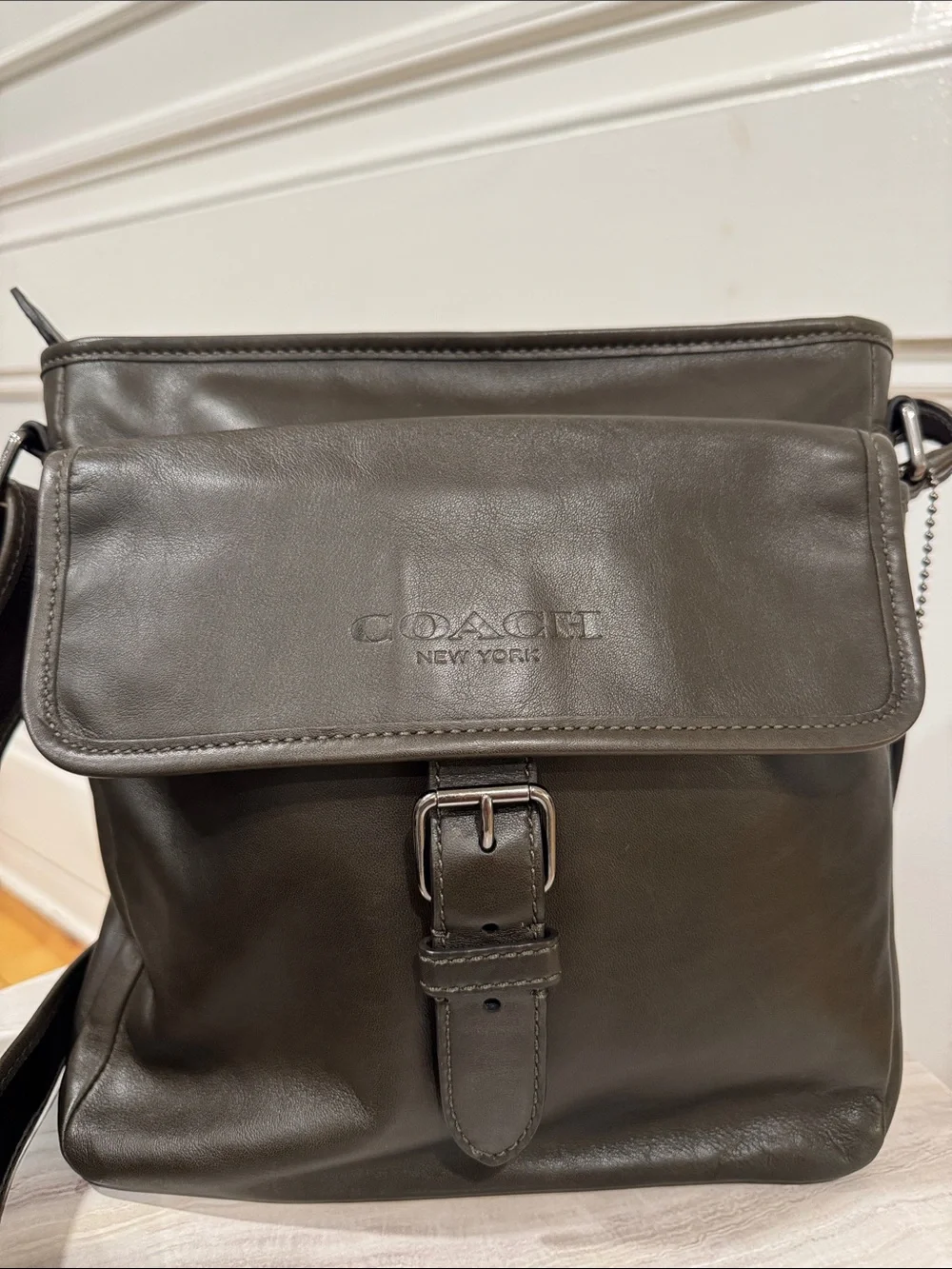Coach Bag Messenger Dark Olive Green Leather Crossbody Bag